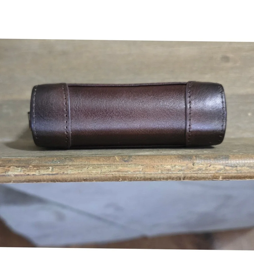 Geruola‎ Brown Leather Accordion Zip 20+ Credit Card Holder mini wallet KOREA